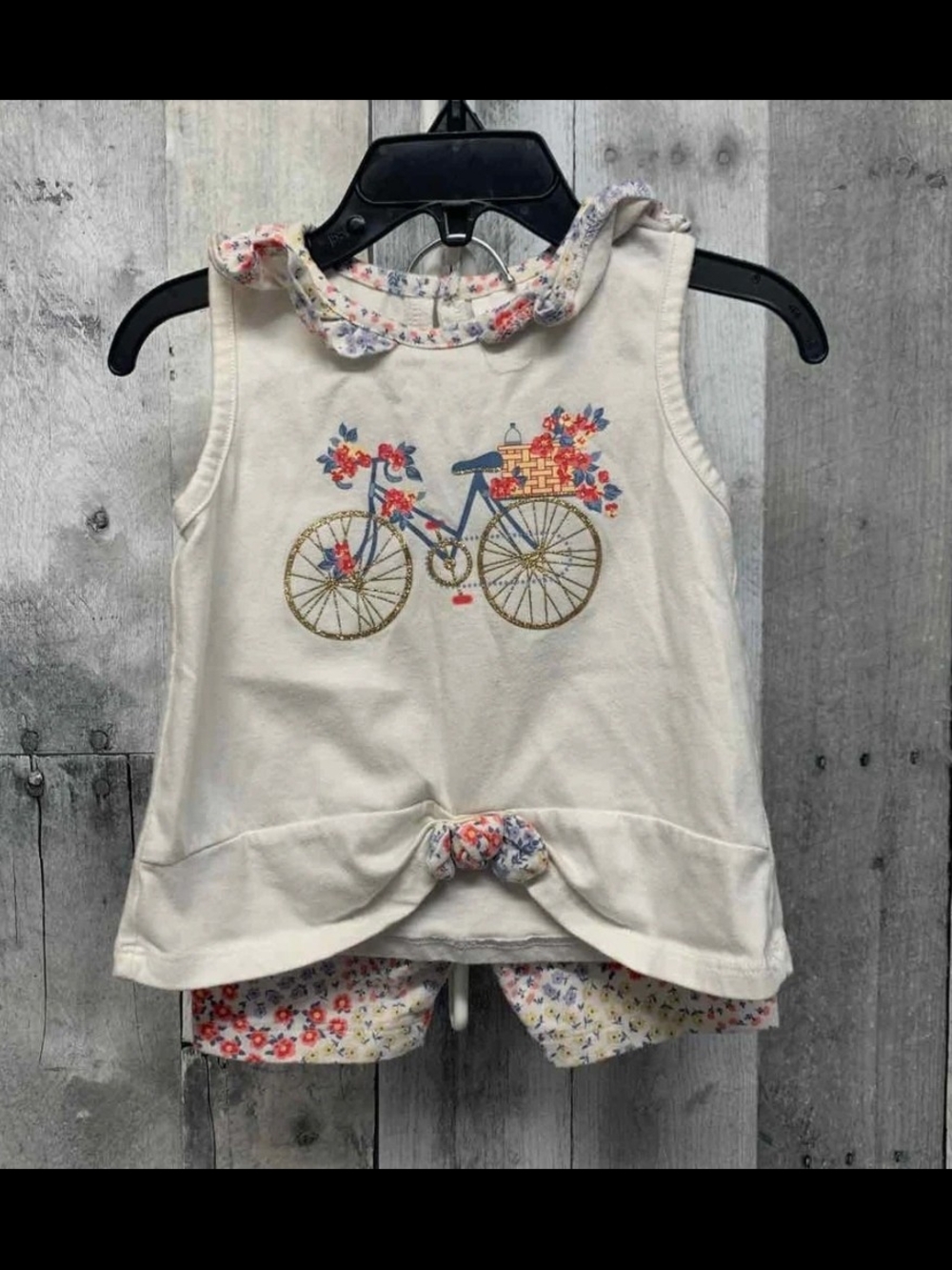 Little Lass Cream & Floral Bicycle Tank & Shorts Set-24 MOS- EUC